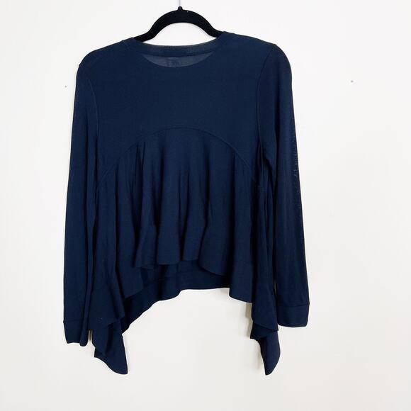 Club Monaco Pleated Asymmetrical Knit Top Navy Blue Womens Medium M Viscose - Picture 2 of 9